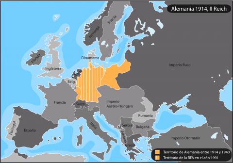 ilustracion Expansión del Imperio alemán en 1914, II Reich 