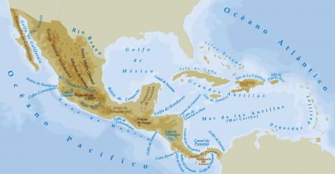 ilustracion Mapa físico de América Central 