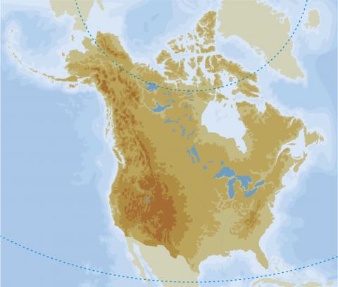 ilustracion Mapa físico de América del Norte 