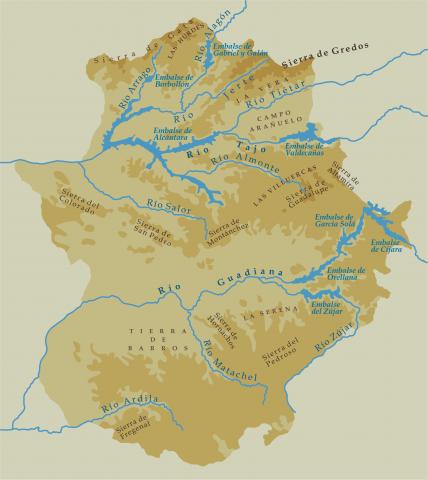 ilustracion Mapa físico de Extremadura 