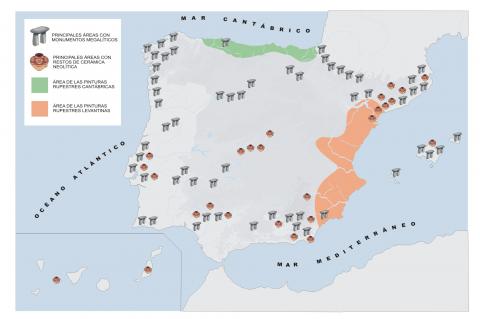 ilustracion Mapa de situación del arte Prehistórico en la Península Ibérica