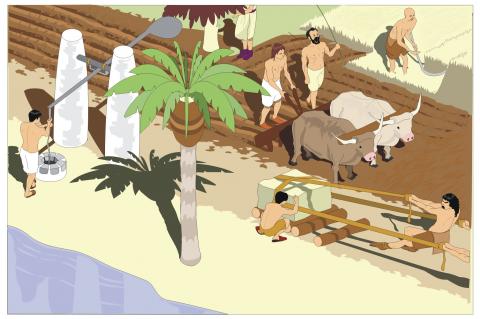 ilustracion Escena representativa de la agricultura en Egipto