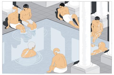 ilustracion Escena tipo en termas romanas