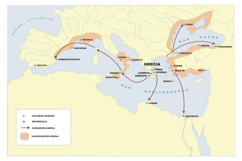 ilustracion Mapa de la expansión griega por el Mediterráneo