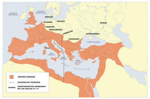 ilustracion Mapa de los asentamientos bárbaros en los siglos IV y V