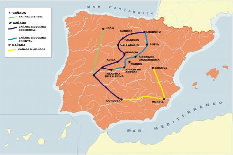 ilustracion Mapa de las Cañadas de la Península Ibérica en la Edad Media