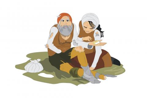 ilustracion Escenificación de la pobreza en la Edad Media