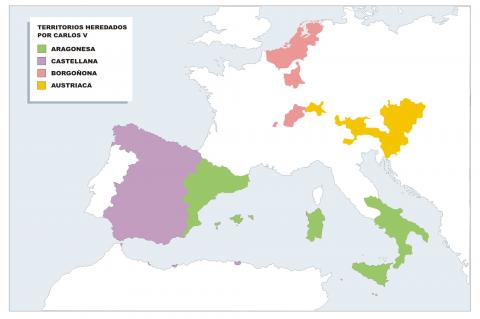 ilustracion Mapa de los territorios heredados por Carlos I en Europa