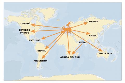 ilustracion Mapa de las emigraciones europeas en la Edad Contemporánea