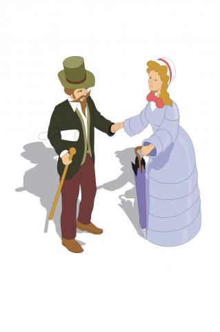 ilustracion Personajes con vestimentas tipo del s. XIX