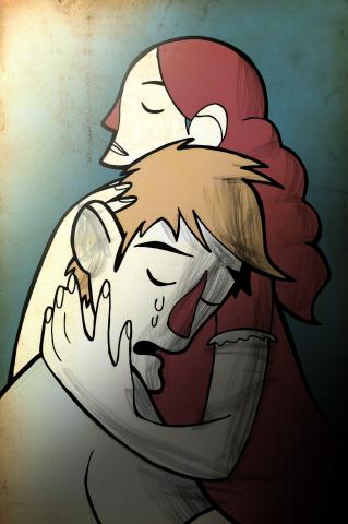 ilustracion El guardián entre el centeno: Phoebe lo consuela