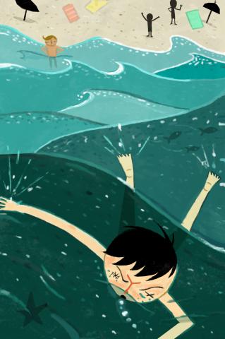 ilustracion Los cachorros: Cuéllar se hace el valiente en el mar revuelto