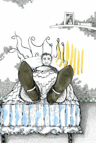 ilustracion El fin: Recabarren, tendido, entreabrió los ojos y vio el oblicuo cielo raso de junco