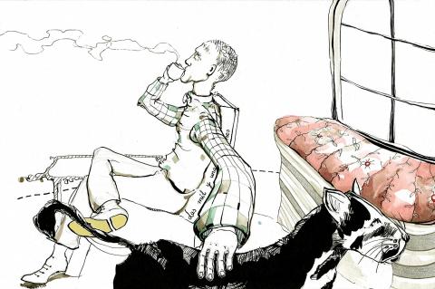 ilustracion El Sur: Pensó, mientras alisaba el negro pelaje, que aquel contacto era ilusorio y que estaban como separados por un cristal