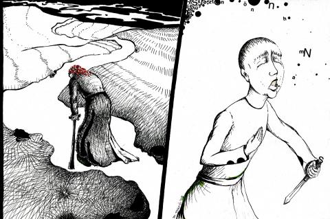 ilustracion El espejo y la máscara: Del poeta sabemos que se dio muerte al salir del palacio; del Rey, que es un mendigo que recorre los caminos de Irlanda