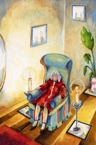 ilustracion Diez negritos: El juez Wargrave aparece muerto en un butacón con su toga y su peluca