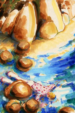 ilustracion Diez negritos: Amstrong aparece ahogado