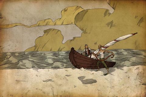 ilustracion El viejo y el mar: El viejo recogiendo los aparejos