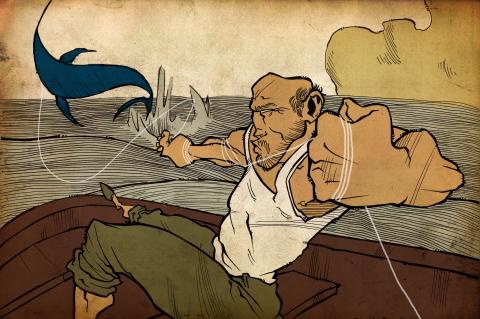 ilustracion El viejo y el mar: Continúa la encarnizada lucha