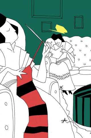 ilustracion Noches blancas: Nastenka con su abuela ciega