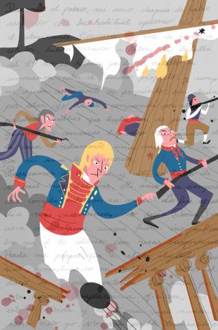 ilustracion Trafalgar: Churruca es alcanzado por una bala