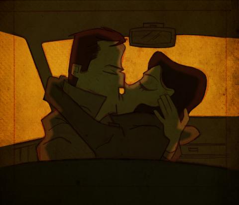 ilustracion El sueño eterno: Vivian besa a Marlowe