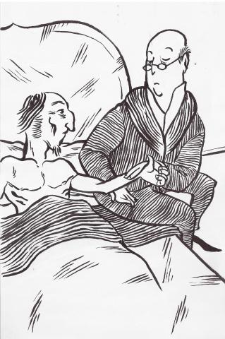 ilustracion La muerte de Iván Ilich: En la cama frente al médico