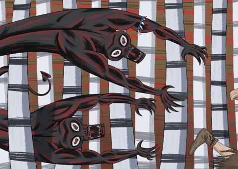 ilustracion Robinson Crusoe: El terror invade a Robinson al descubrir una huella humana