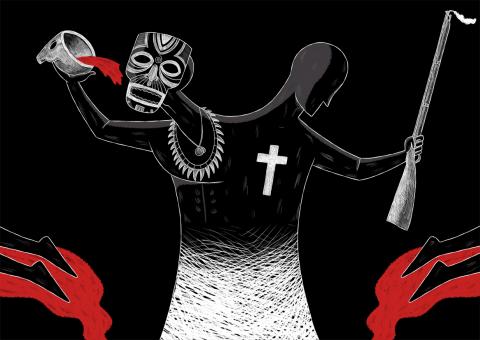 ilustracion Robinson Crusoe: Llega a la conclusión de que los salvajes no son más asesinos que los cristianos que sentencian a muerte