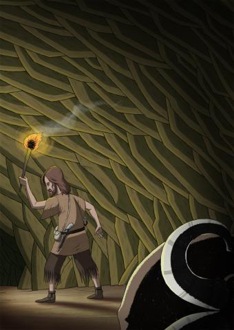 ilustracion Robinson Crusoe: Descubre una cueva