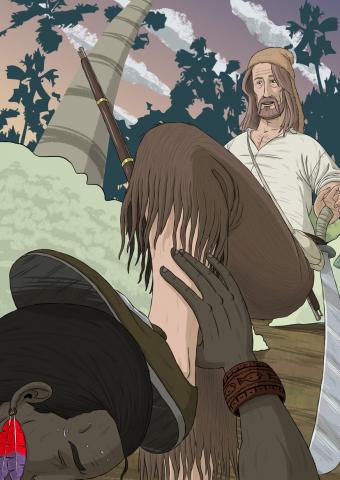 ilustracion Robinson Crusoe: Viernes se convierte en su esclavo