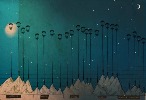 ilustracion El principito: Faroleros como un ballet de ópera