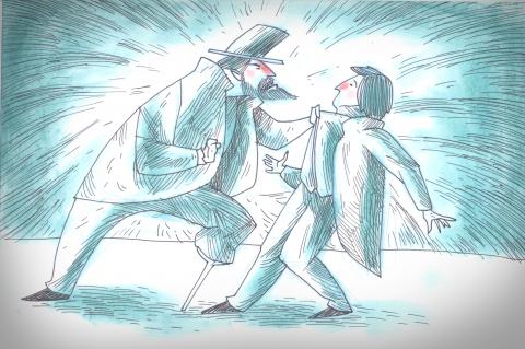 ilustracion Moby-Dick: El capitán Ahab se enfrenta a Stubb