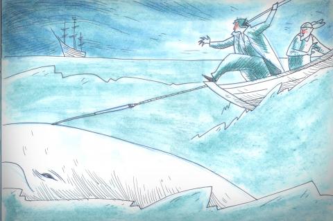 ilustracion Moby-Dick: La ballena lleva a remolque la barca