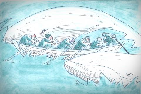 ilustracion Moby-Dick: Barca entre ballenas