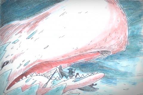 ilustracion Moby-Dick: La ballena parte la lancha en dos