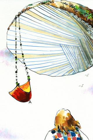 ilustracion Los viajes de Gulliver: Gulliver encuentra una isla voladora