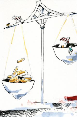 ilustracion Los viajes de Gulliver: Gulliver explica lo que se entiende en su país por Ley