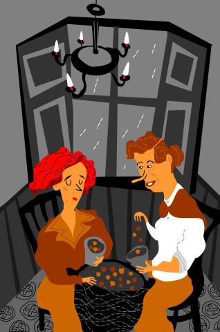 ilustracion La plaza del Diamante: Natalia recibe buenos consejos de la señora Enriqueta