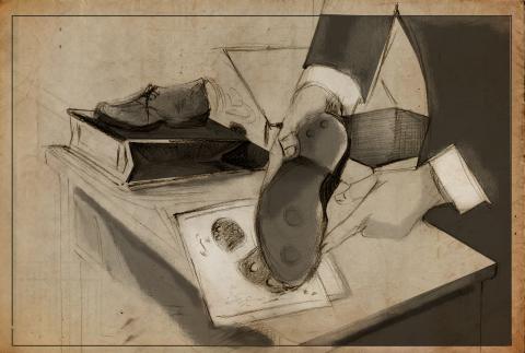 ilustracion A sangre fría: Detective Nye muestra la prueba del crimen