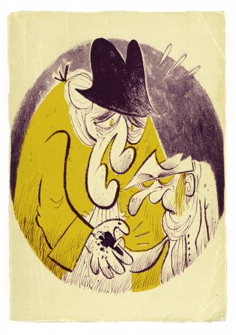 ilustracion La isla del tesoro: El ciego toma la mano del capitán