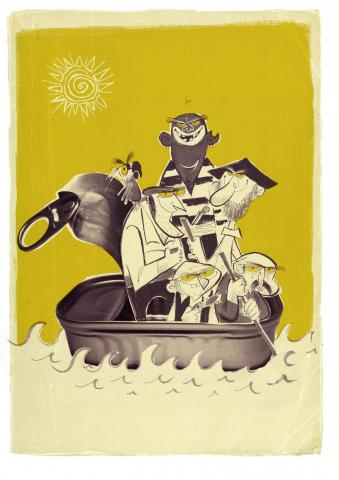 ilustracion La isla del tesoro: Los amotinados se embarcan en los botes