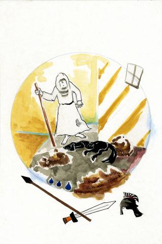 ilustracion La Odisea: Ulises ve a su perro agonizando