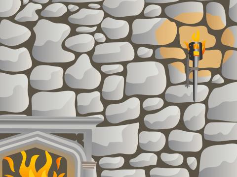 ilustracion Fondo con muro de piedra, chimenea y antorcha
