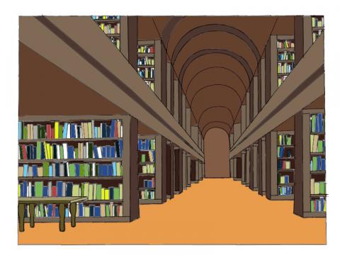 ilustracion Interior de una biblioteca