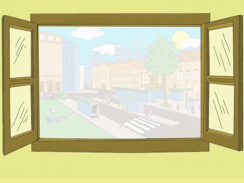 ilustracion Fondo con ventana y calle