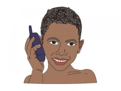 ilustracion Niño hablando por un teléfono móvil