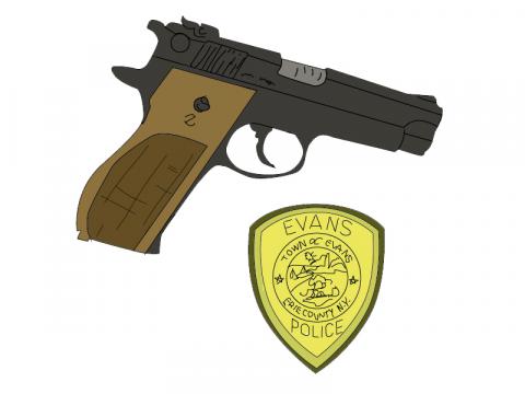 ilustracion Pistola y placa de policía