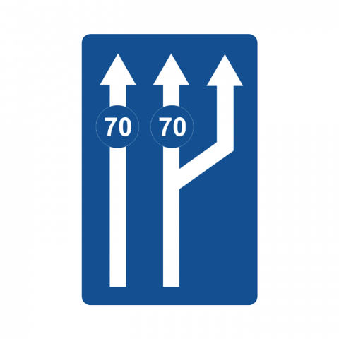 ilustracion Paso de dos carriles reservados para tráfico rápido a tres, siendo el nuevo carril obligatorio para tráfico lento
