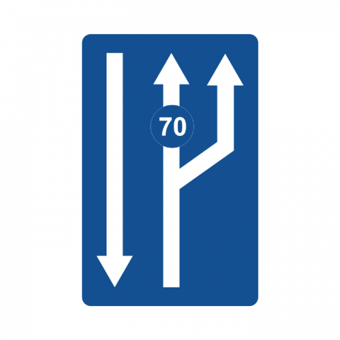 ilustracion Paso de un carril reservado a tráfico rápido a dos carriles, siendo el nuevo carril obligatorio para tráfico lento